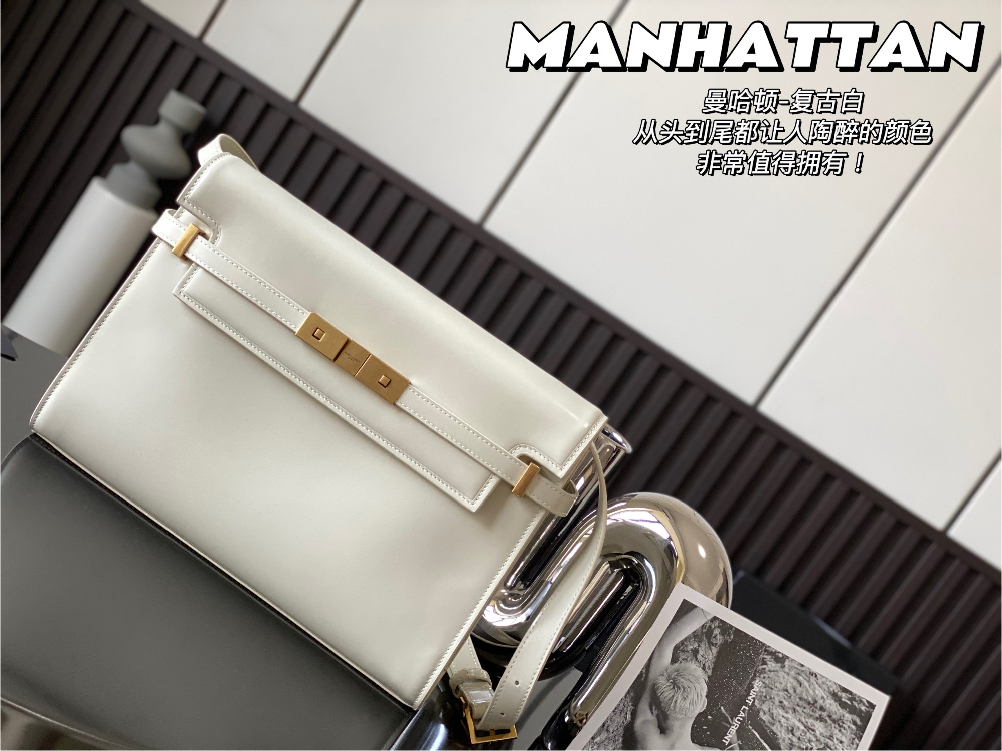 Manhattan Flap Baguette Bag Calfskin with Toothpick Texture Shoulder Crossbody