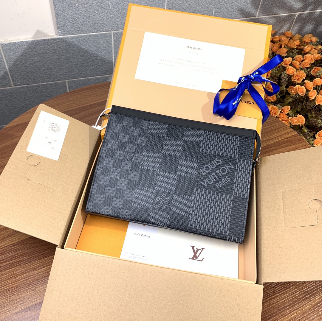 Louis Vuitton Clutches & Pouch Bags Cheap High Quality Replica
 Damier Graphite Canvas Cowhide Fabric Pochette N60444