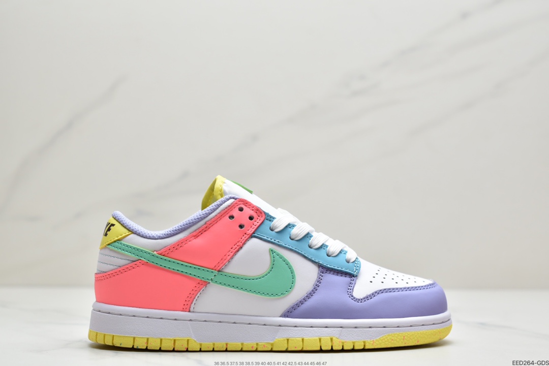 380 耐克 Nike Dunk SB  Low 白紫粉绿蓝色 鸳鸯 彩色拼接  DD1872-100