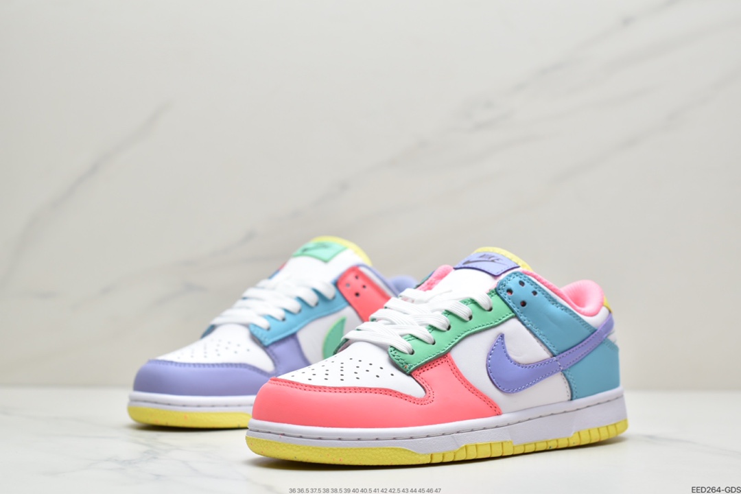 380 耐克 Nike Dunk SB  Low 白紫粉绿蓝色 鸳鸯 彩色拼接  DD1872-100