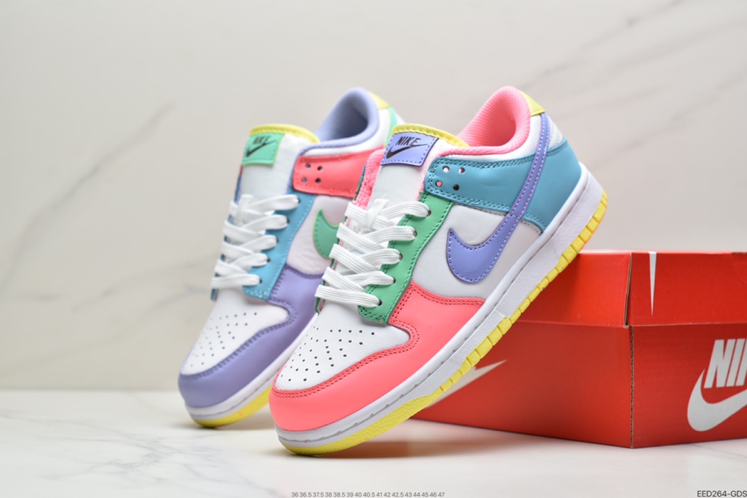 380 耐克 Nike Dunk SB  Low 白紫粉绿蓝色 鸳鸯 彩色拼接  DD1872-100