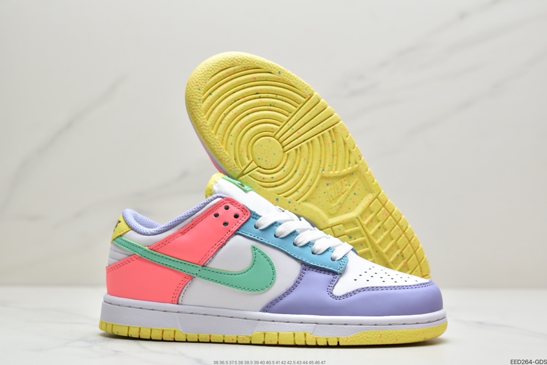 380 耐克 Nike Dunk SB  Low 白紫粉绿蓝色 鸳鸯 彩色拼接  DD1872-100