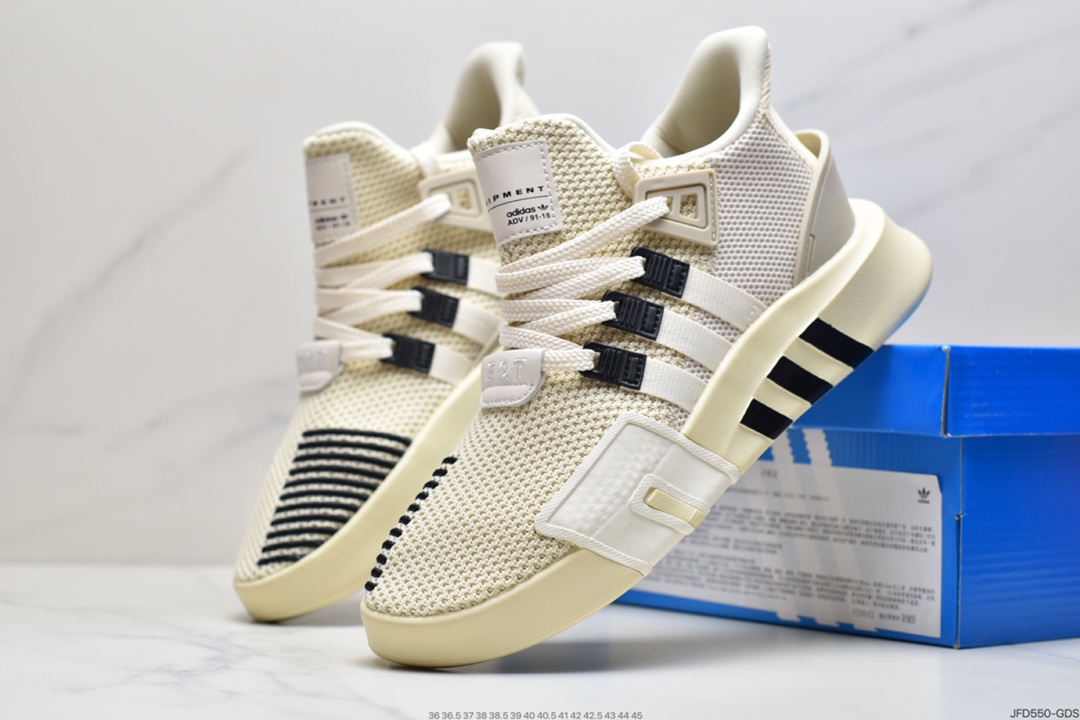 170 阿迪达斯 三叶草新品 Adidas EQT Basketball ADV 系列街头篮球短筒针织慢跑鞋“蜂窝呼吸网白宝蓝串标LOGO”男女鞋