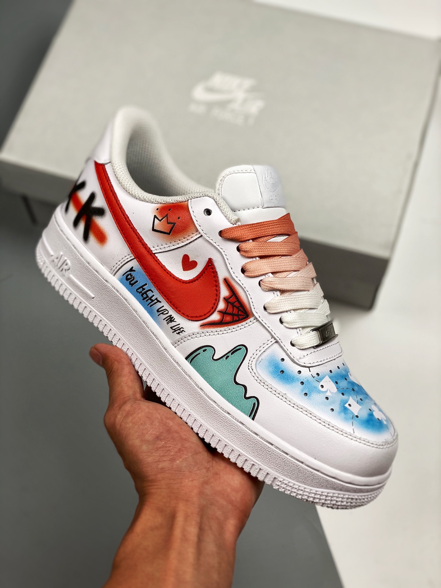 Air Force 1 '07 grafiti yin-yang, horma original, cartón original, estilo auténtico de Air Force, enfocado en canales d…