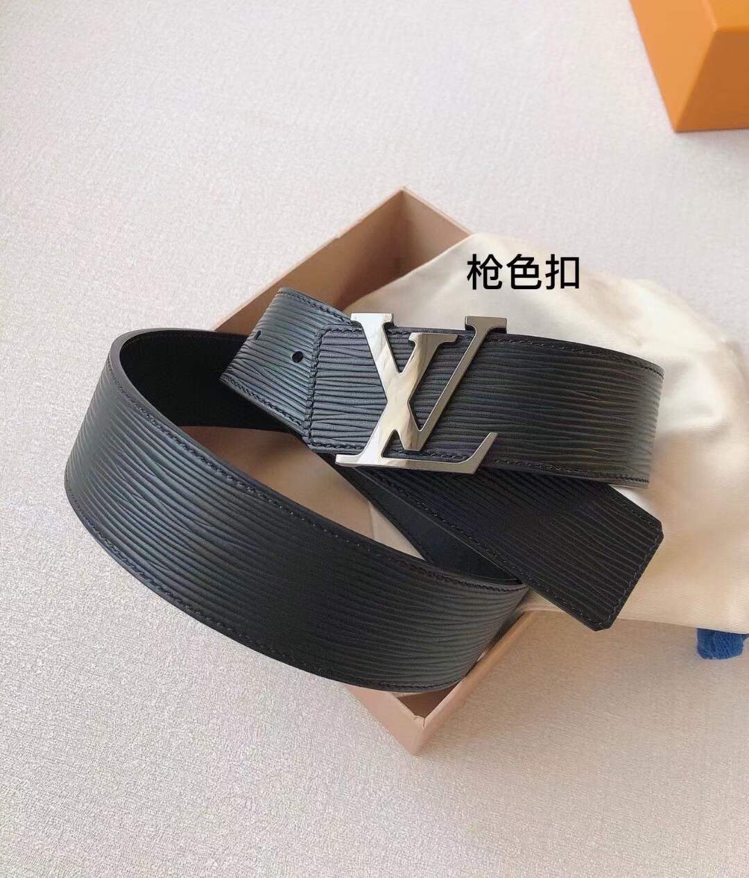 配全套包装LV原单腰带黑色小牛皮水波