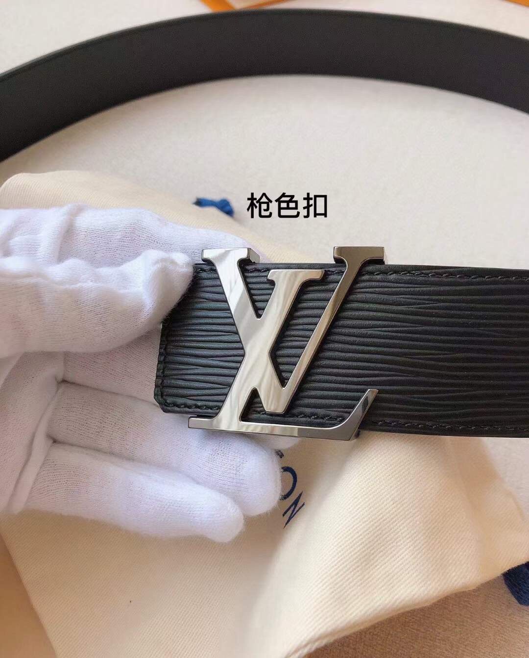 配全套包装LV原单腰带黑色小牛皮水波