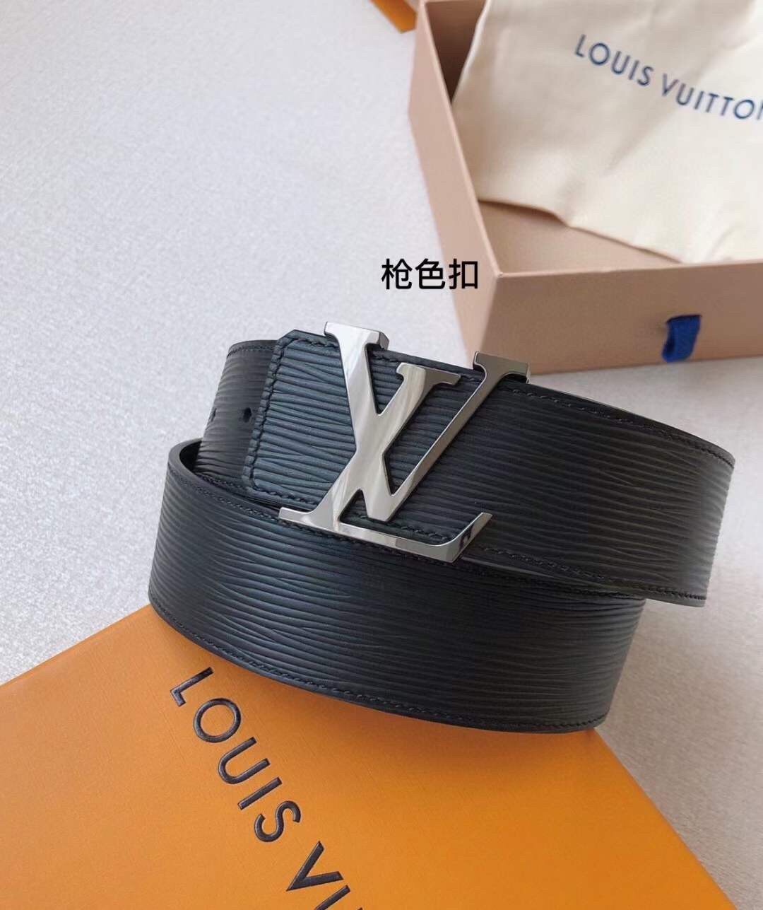 配全套包装LV原单腰带黑色小牛皮水波