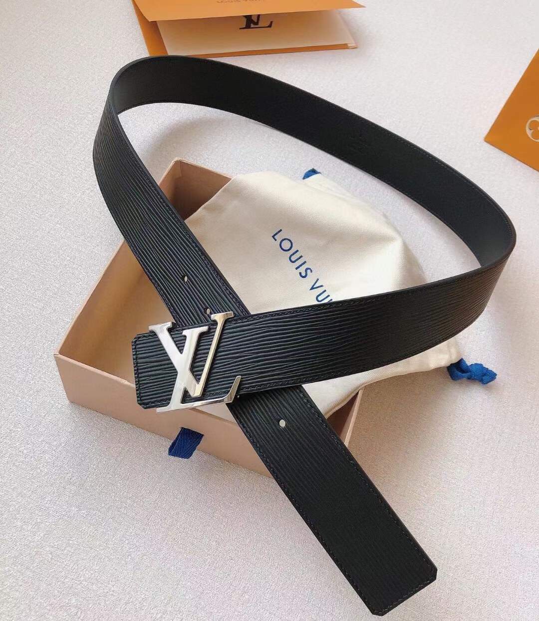 配全套包装LV原单腰带黑色小牛皮水波