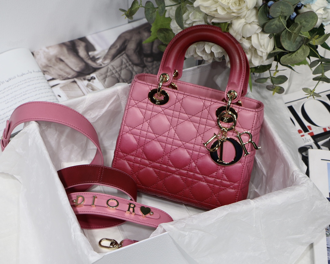 DIOR Lady Dior Gradient Lambskin Cannage Top Handle Crossbody