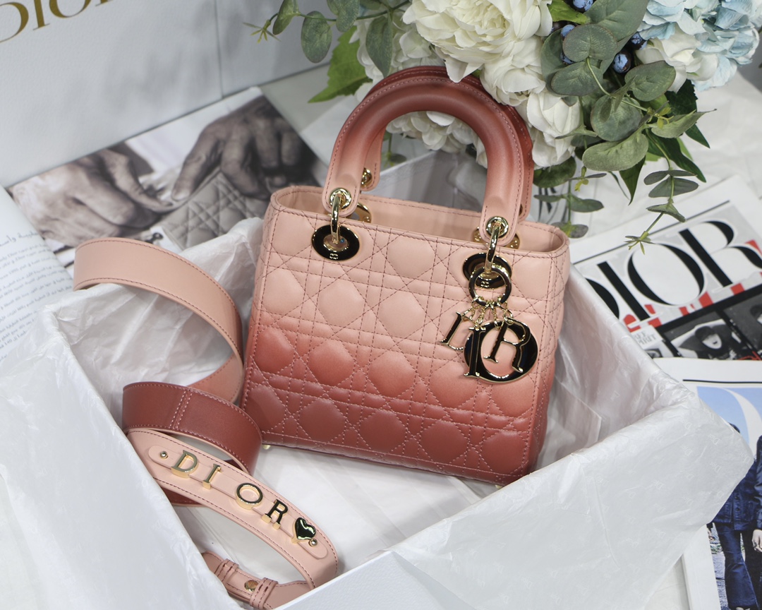 DIOR Lady Dior Gradient Lambskin Cannage Top Handle Crossbody