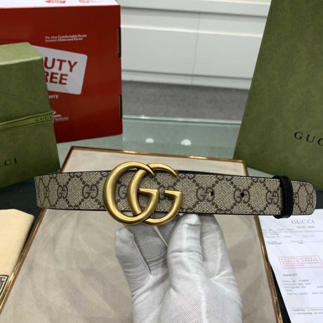 ✨GUCCI✨独家免税店渠道货旋转铜扣配进口原厂小牛皮双面佩戴手工绘边大气奢华免税镭射标配全套免税店包装⚜️VIP尊享尺寸：宽3.7cm3.0cm2.0cm