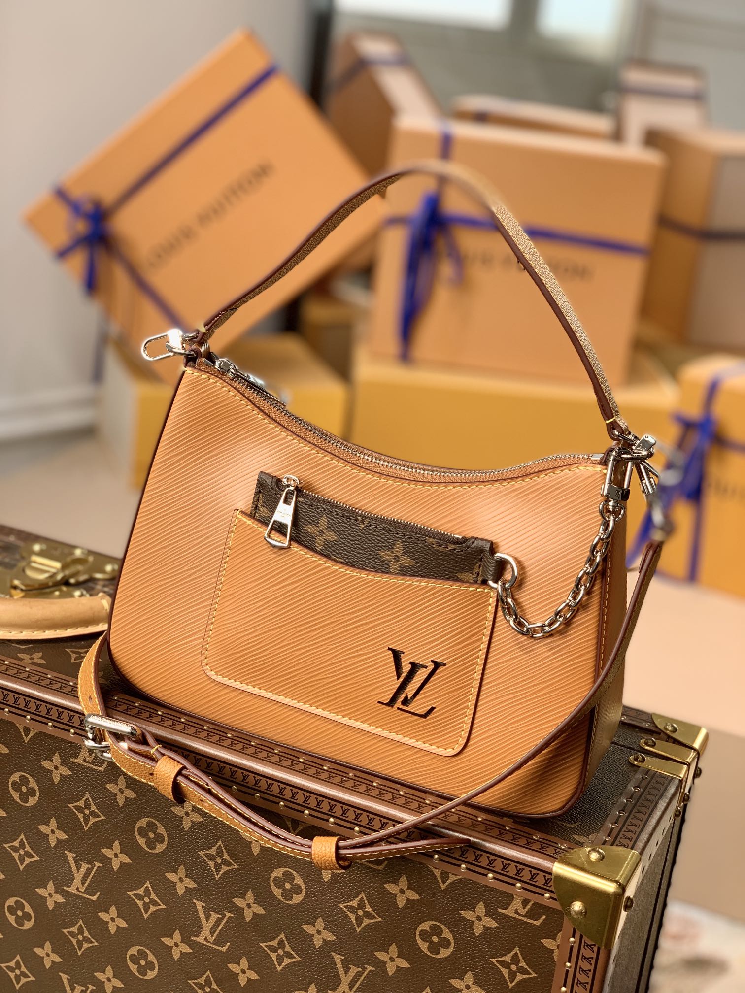 Buy High Quality Cheap Hot Replica
 Louis Vuitton LV Marelle Bags Handbags Caramel Epi Canvas Chains M80794