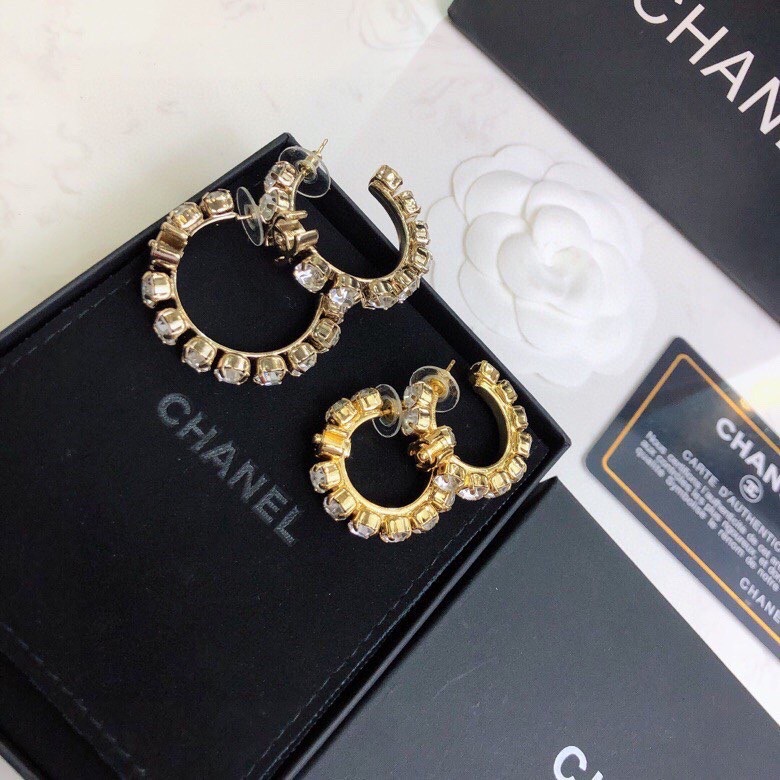 chanel gold black pearl hoop earrings