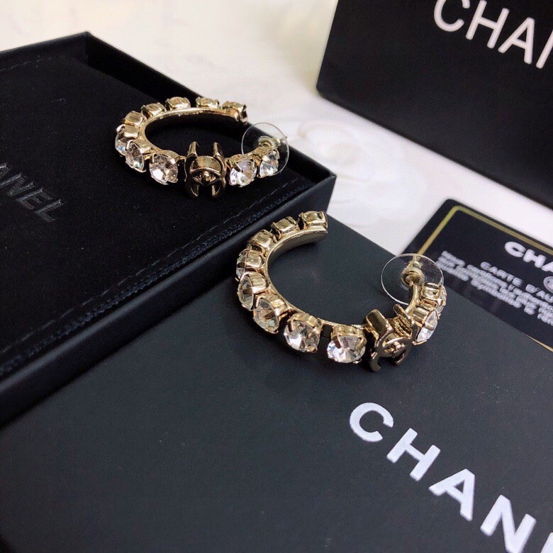 chanel gold black pearl hoop earrings