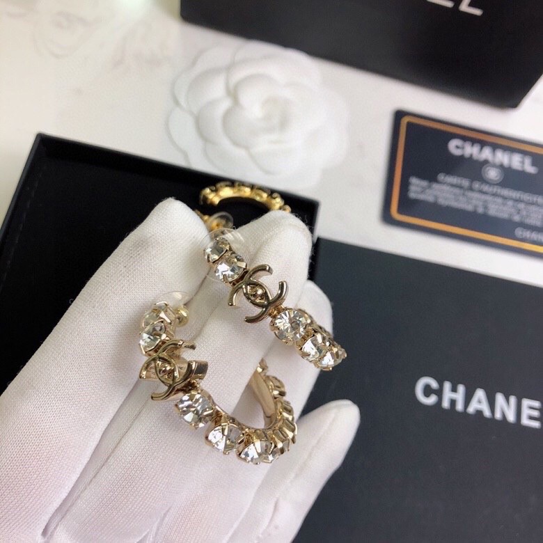 chanel gold black pearl hoop earrings