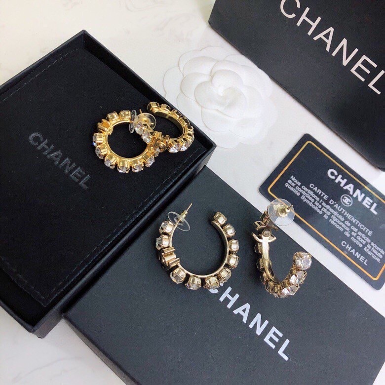 chanel gold black pearl hoop earrings
