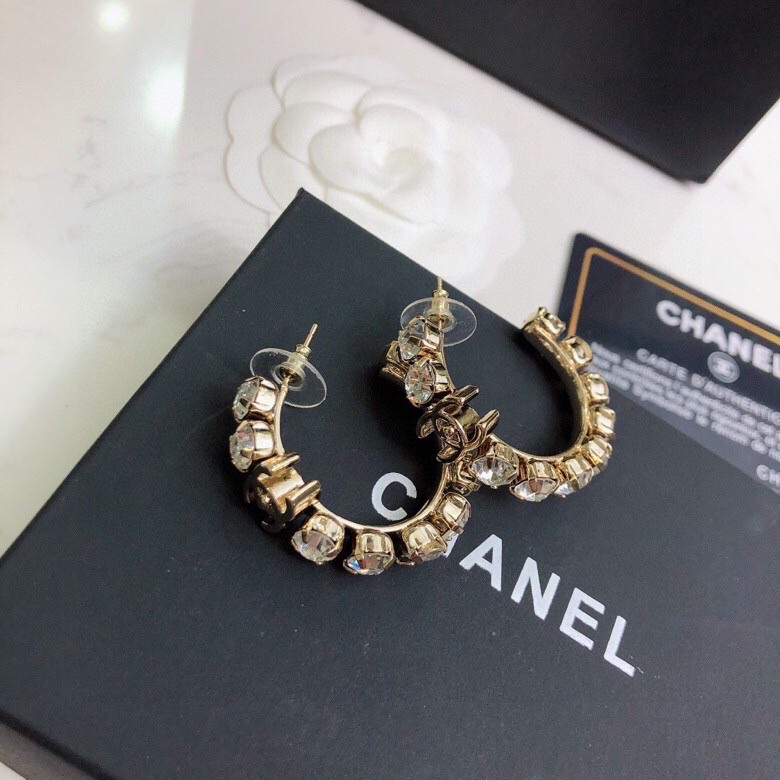 chanel gold black pearl hoop earrings
