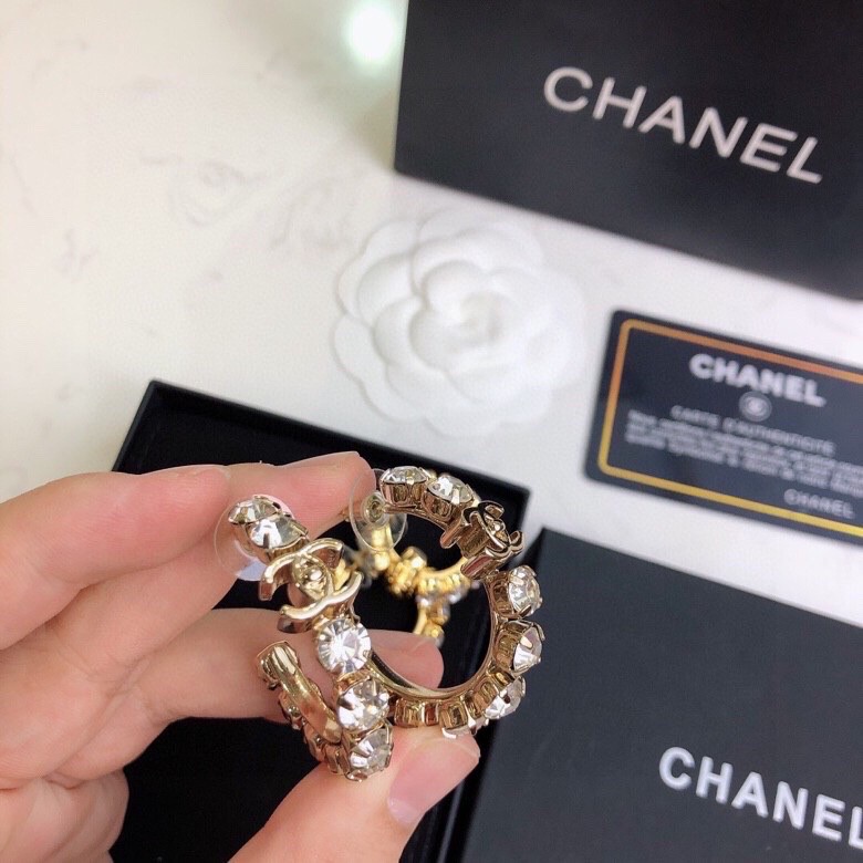 chanel gold black pearl hoop earrings