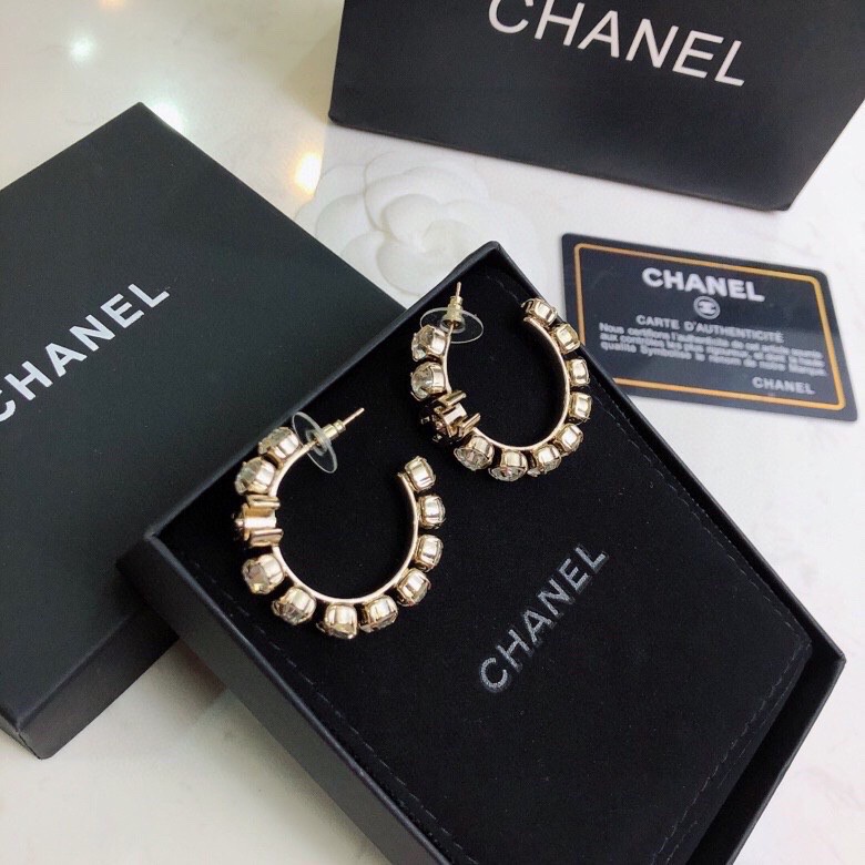 chanel gold black pearl hoop earrings