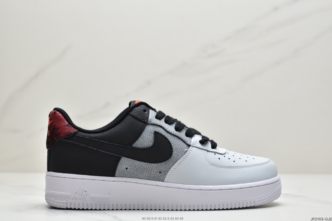 170 耐克Nike Air Force 1’07 LV8  黑灰红拼接 空军一号低帮运动休闲板鞋CZ0337-001