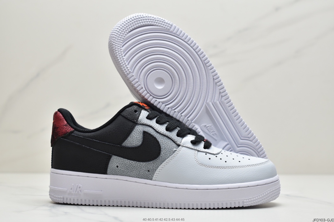 170 耐克Nike Air Force 1’07 LV8  黑灰红拼接 空军一号低帮运动休闲板鞋CZ0337-001