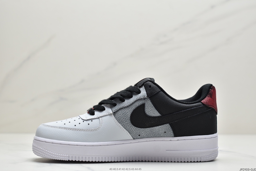 170 耐克Nike Air Force 1’07 LV8  黑灰红拼接 空军一号低帮运动休闲板鞋CZ0337-001