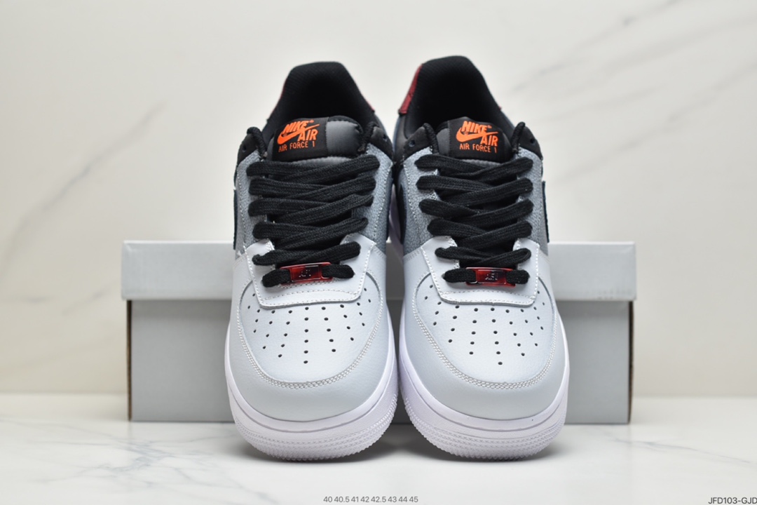 170 耐克Nike Air Force 1’07 LV8  黑灰红拼接 空军一号低帮运动休闲板鞋CZ0337-001