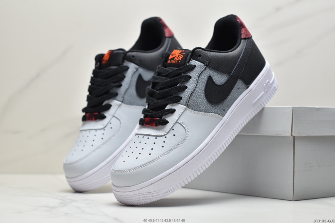 170 耐克Nike Air Force 1’07 LV8  黑灰红拼接 空军一号低帮运动休闲板鞋CZ0337-001
