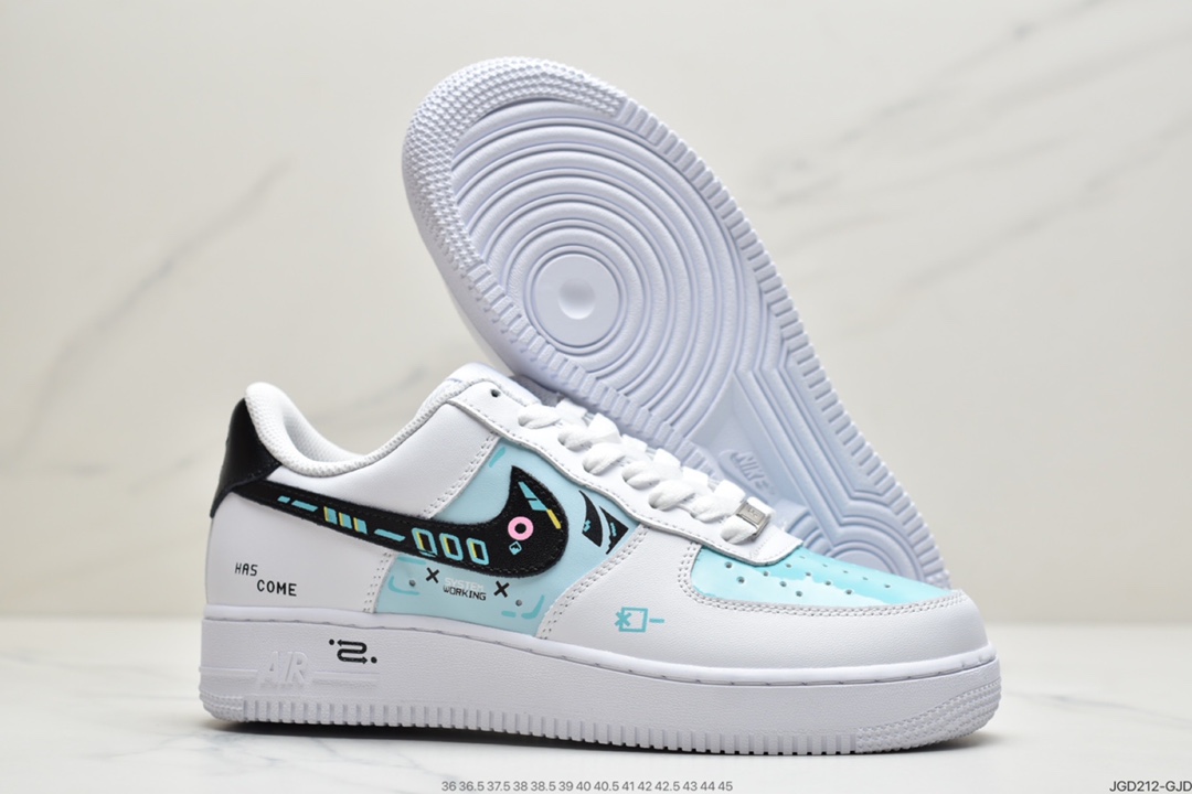 180  官方爆款定制 PS5电玩主题Nike Air Force 1 Low’07 白蓝黑涂鸦空军一号低帮休闲板鞋 CW2288-222