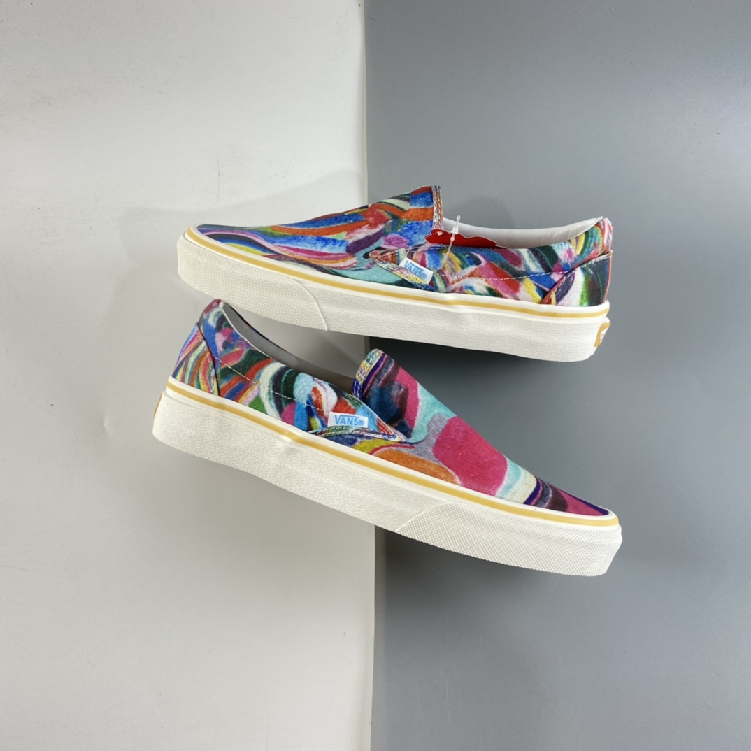 P150 VANS Authentic SF油画彩色印花彩色底环保 一脚蹬懒人套帆布板鞋 VN0A3MU646B