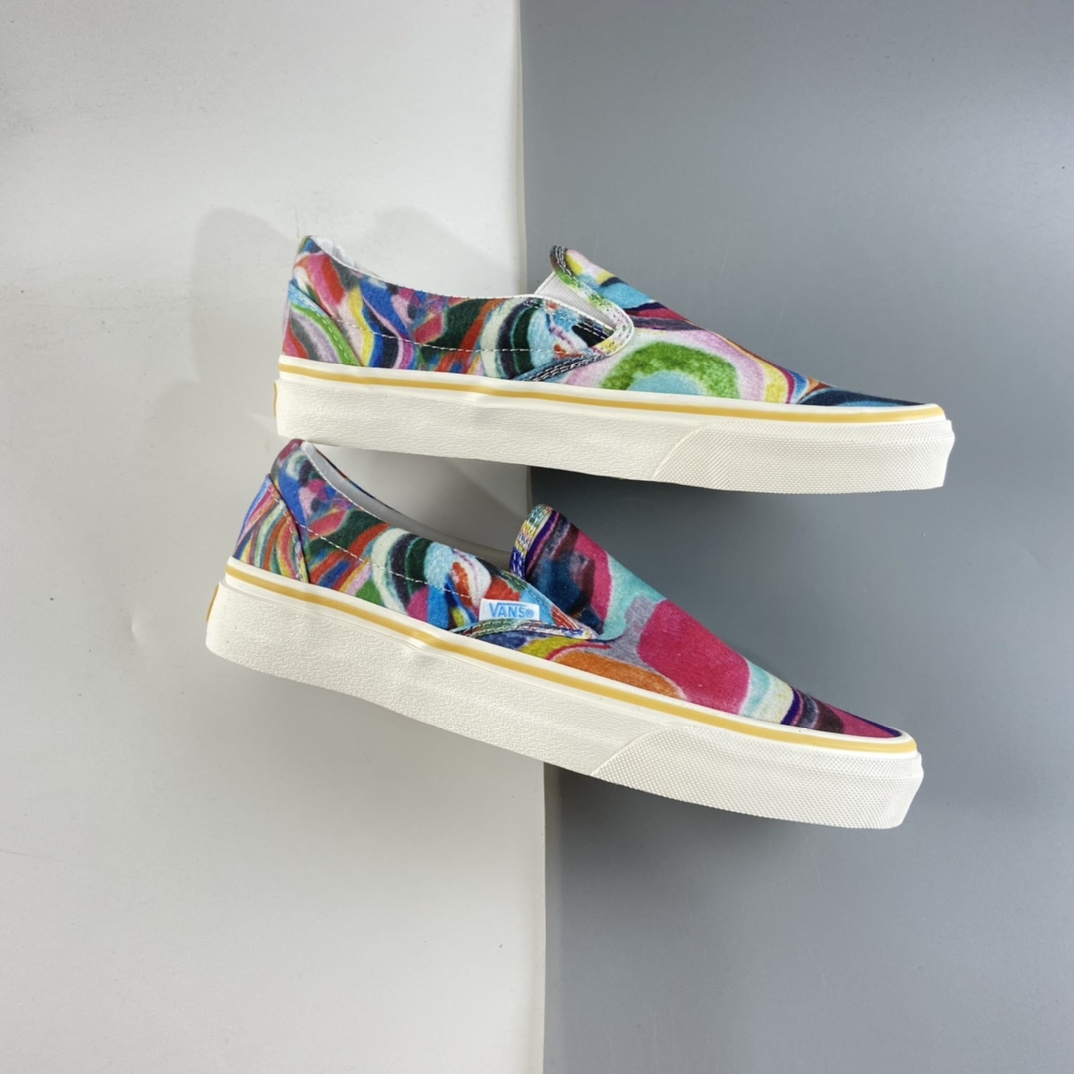P150 VANS Authentic SF油画彩色印花彩色底环保 一脚蹬懒人套帆布板鞋 VN0A3MU646B
