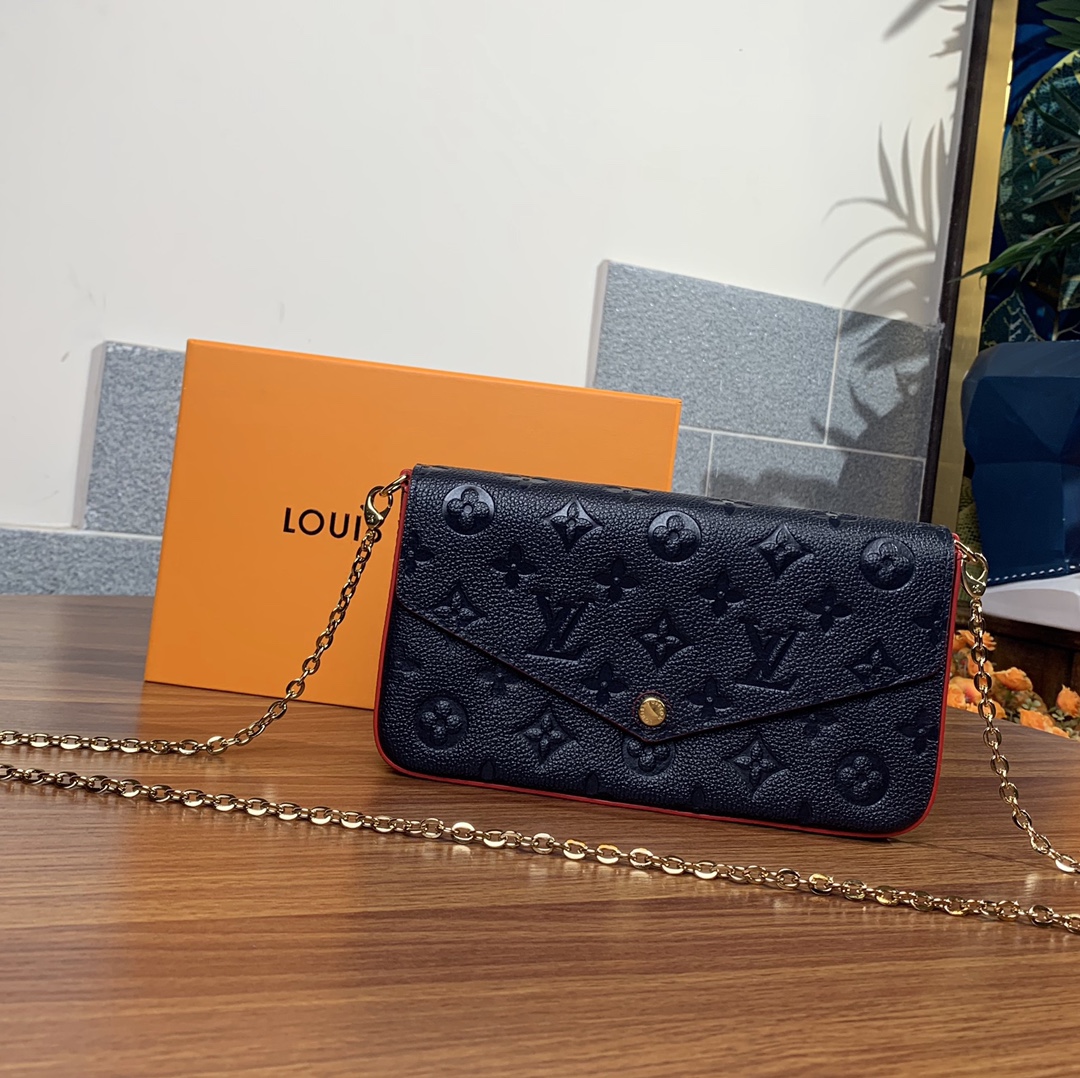 Louis Vuitton LV Pochette FeLicie Crossbody & Shoulder Bags Blue Dark Gold Empreinte​ Cowhide Chains M64099