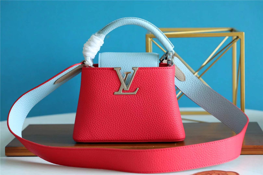 Louis Vuitton LV Capucines Bags Handbags Apricot Color Blue Red Taurillon Mini M57520