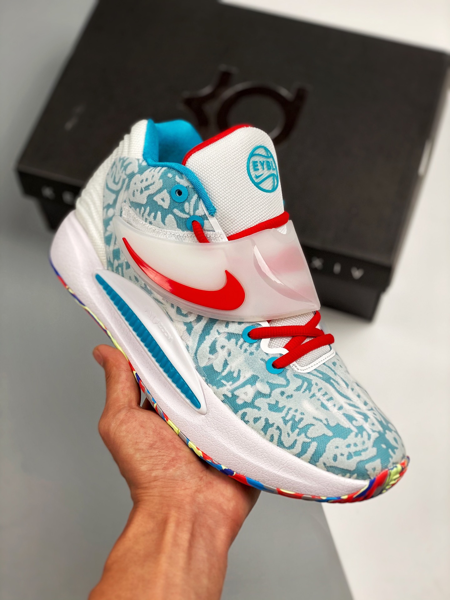 NK Zoom KD 14 EP Torneo Juvenil Élite, Durant, superficie de malla blanca/azul, zapatillas de baloncesto con …