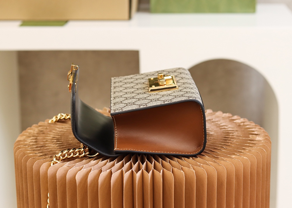 Gucci/古驰Padlock盒子包金属锁头方包拼皮GG单肩斜挎包409487
