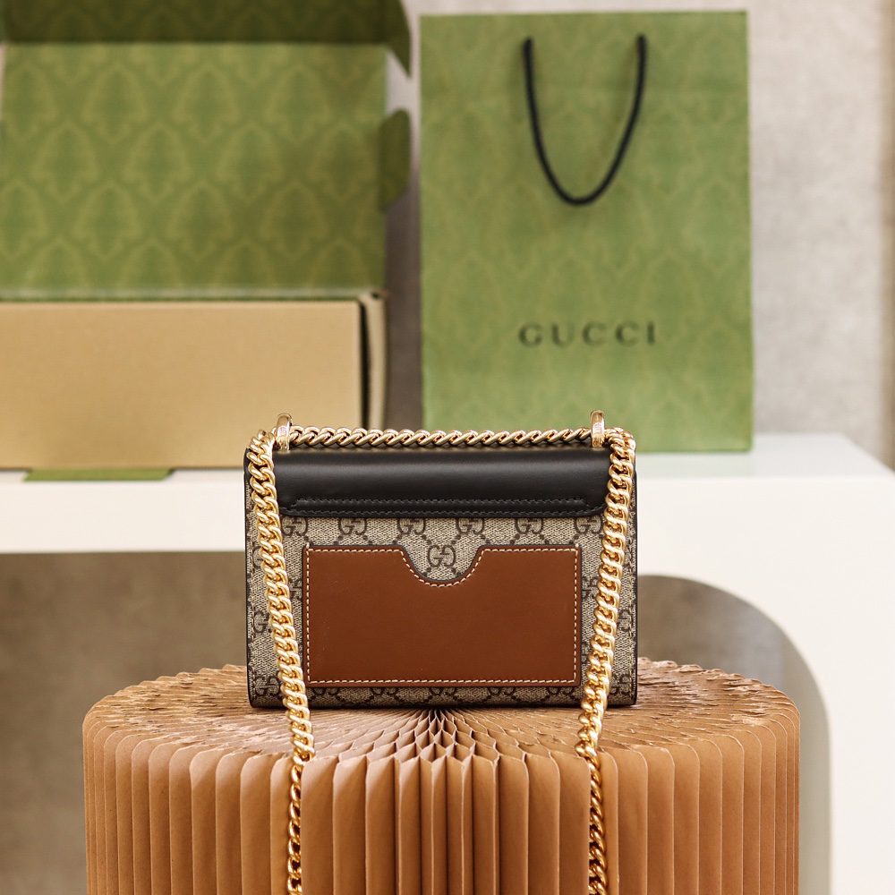 Gucci/古驰Padlock盒子包金属锁头方包拼皮GG单肩斜挎包409487