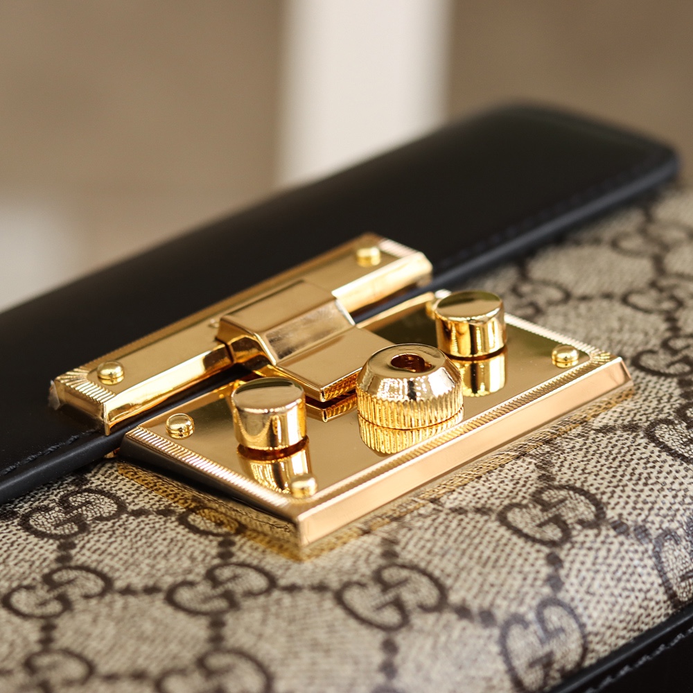 Gucci/古驰Padlock盒子包金属锁头方包拼皮GG单肩斜挎包409487