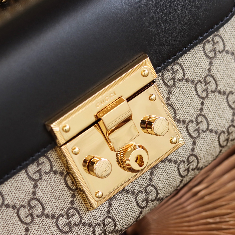Gucci/古驰Padlock盒子包金属锁头方包拼皮GG单肩斜挎包409487