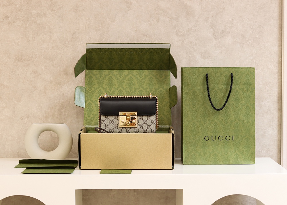 Gucci/古驰Padlock盒子包金属锁头方包拼皮GG单肩斜挎包409487