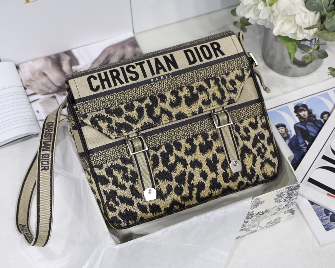DIOR Messenger Bag Canvas Leopard Print Crossbody Backpack