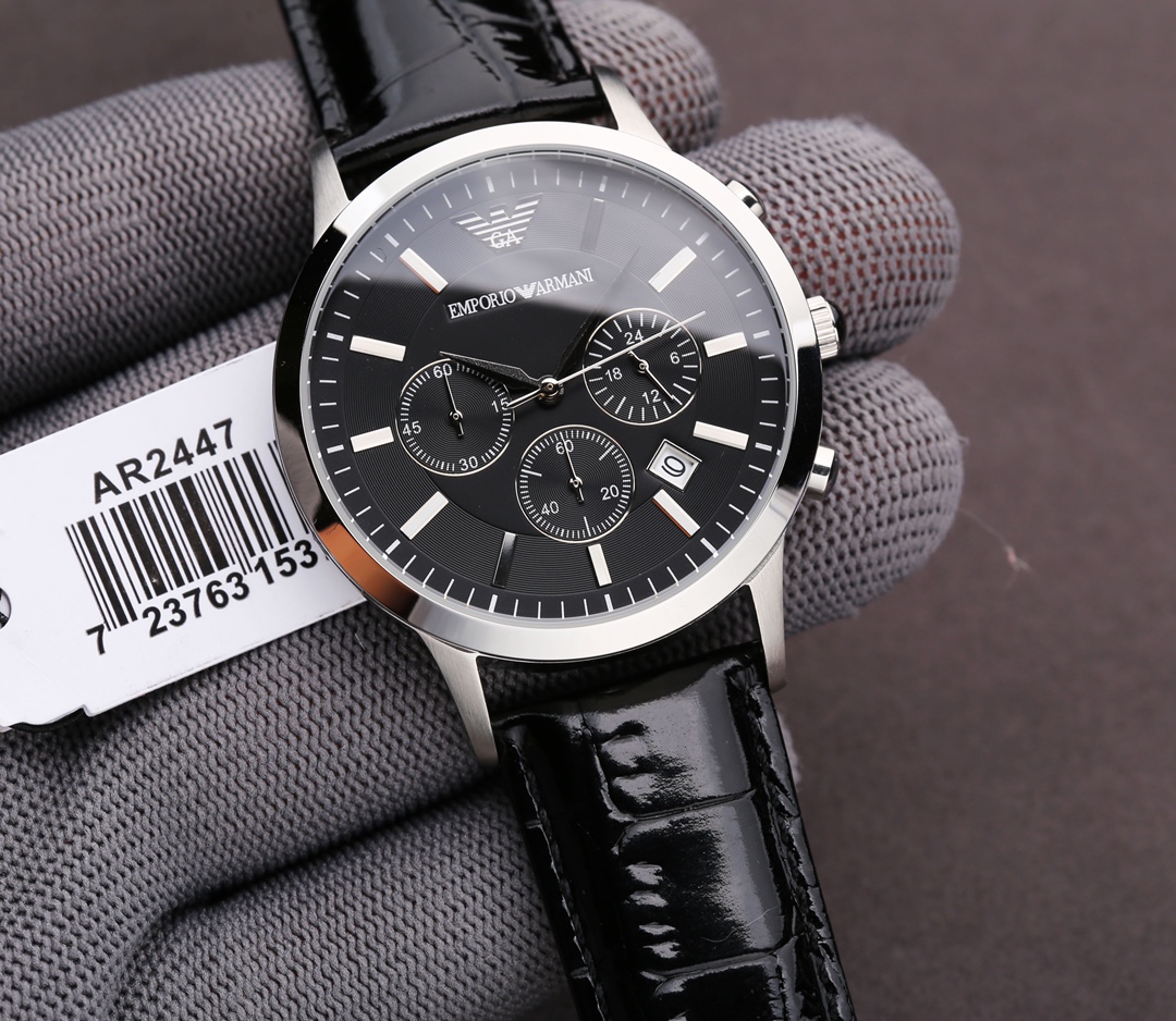 Emporio Armani AR2447 Montre Homme - Cadran Noir, Bracelet Cuir Noir