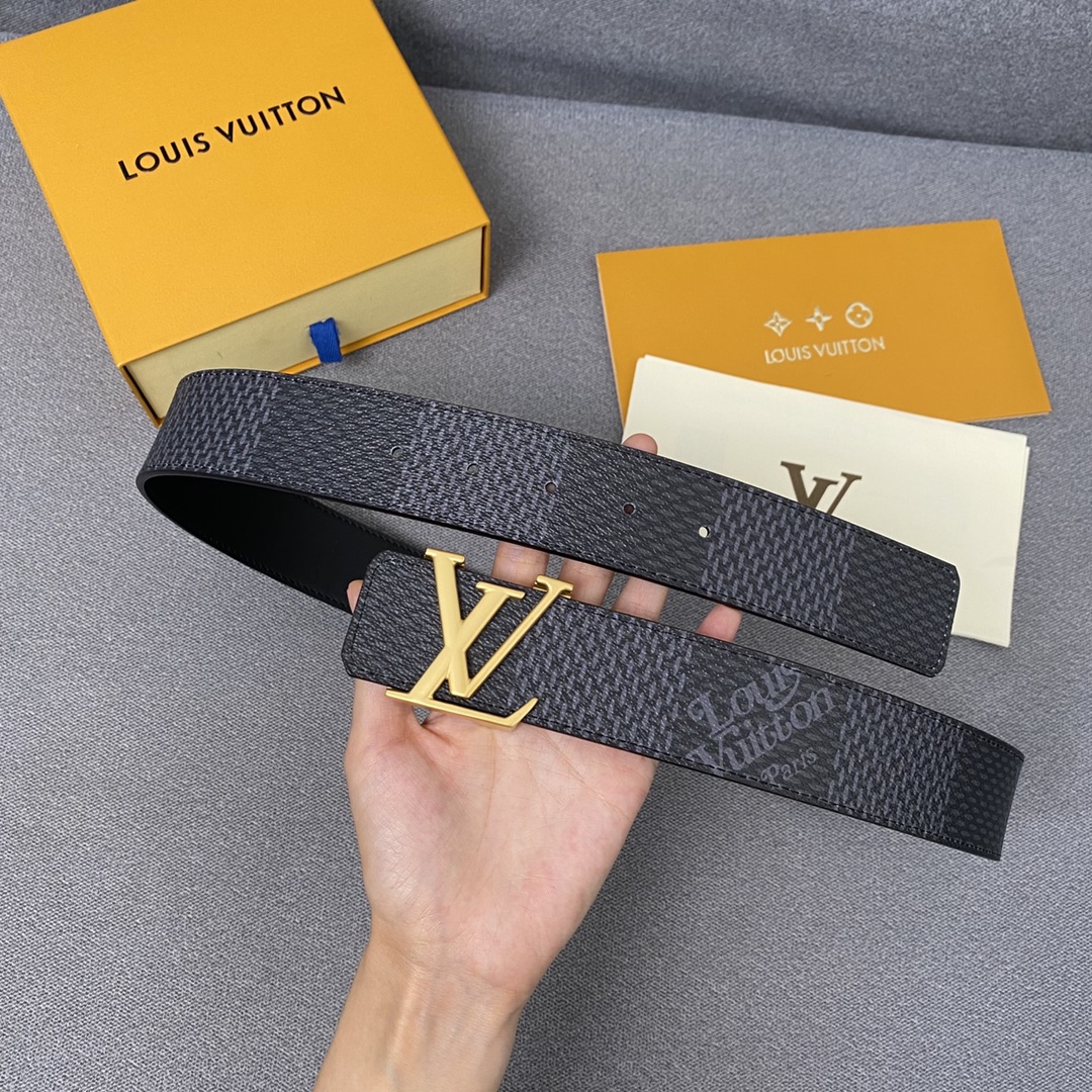 Louis Vuitton Belts Lattice Gold Hardware Calfskin Cowhide