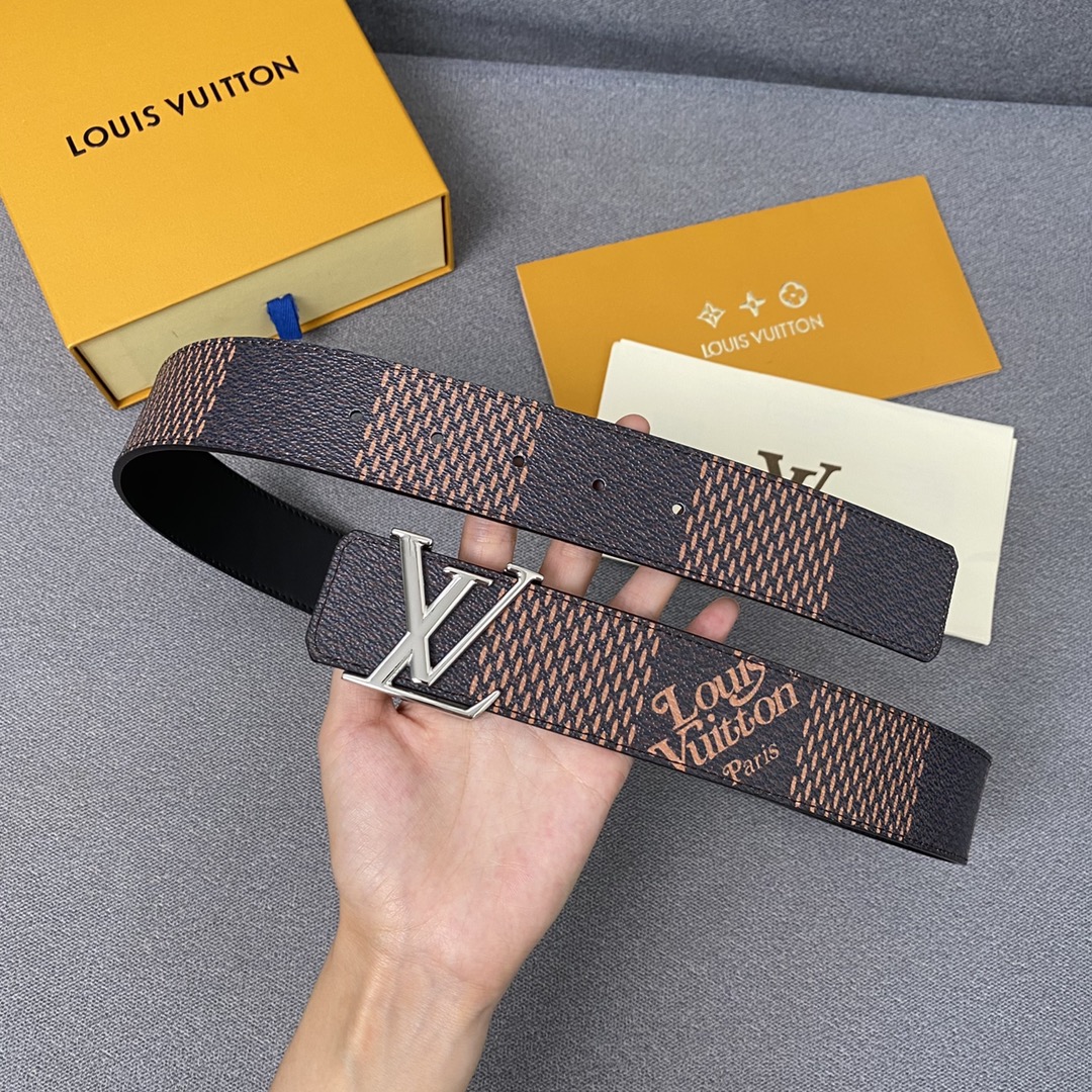 Louis Vuitton Belts Lattice Gold Hardware Calfskin Cowhide