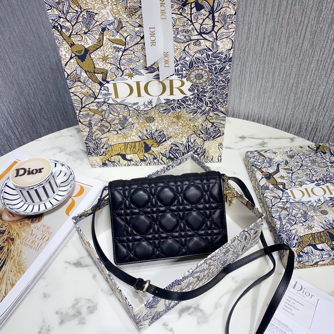 Dior Clutches & Pouch Bags Black Embroidery Sheepskin Lady