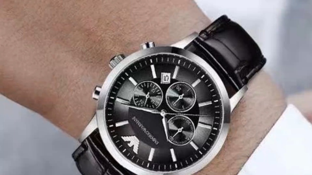 Emporio Armani AR2447 Herenhorloge - Zwart Leer - Quartz Chronograaf