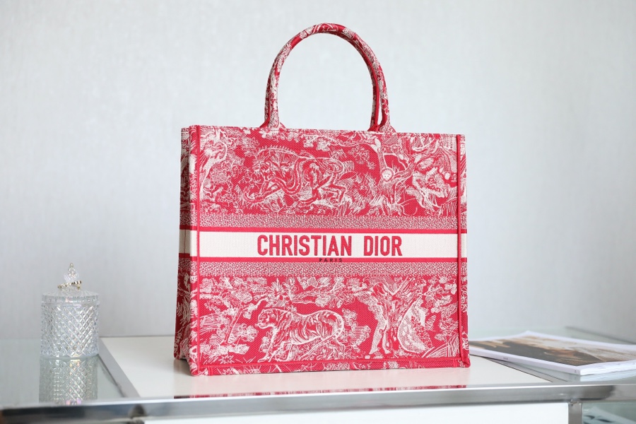 Dior Book Tote Handbags Tote Bags Red Embroidery