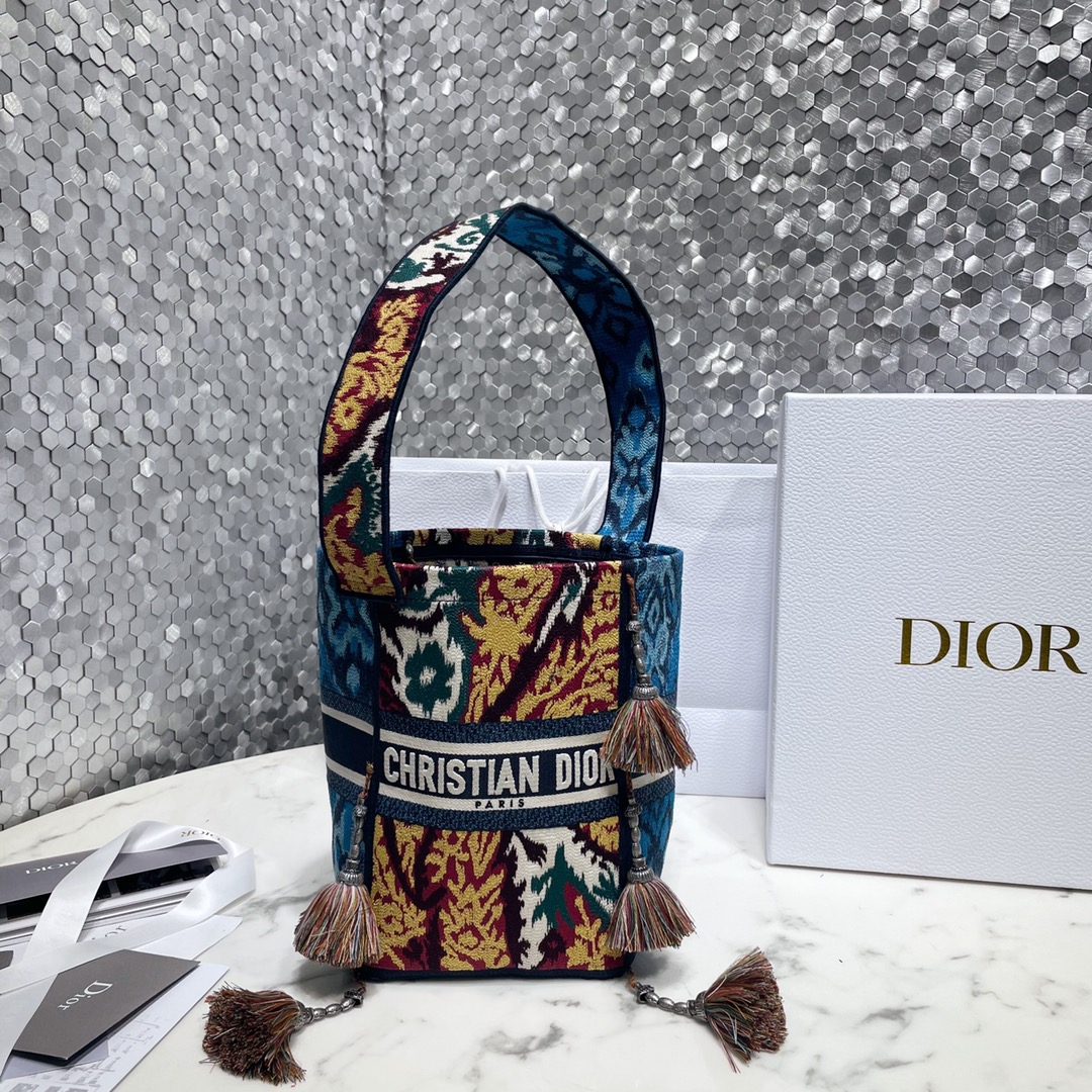 Dior mirror quality
 Bucket Bags Blue Embroidery Fashion
