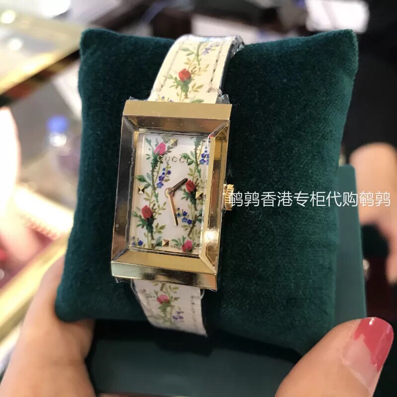 Gucci 古驰巴塞尔主角 Original Gucci 配件 原装瑞士石英女表 贝母面饰以天竺葵立体感十美感