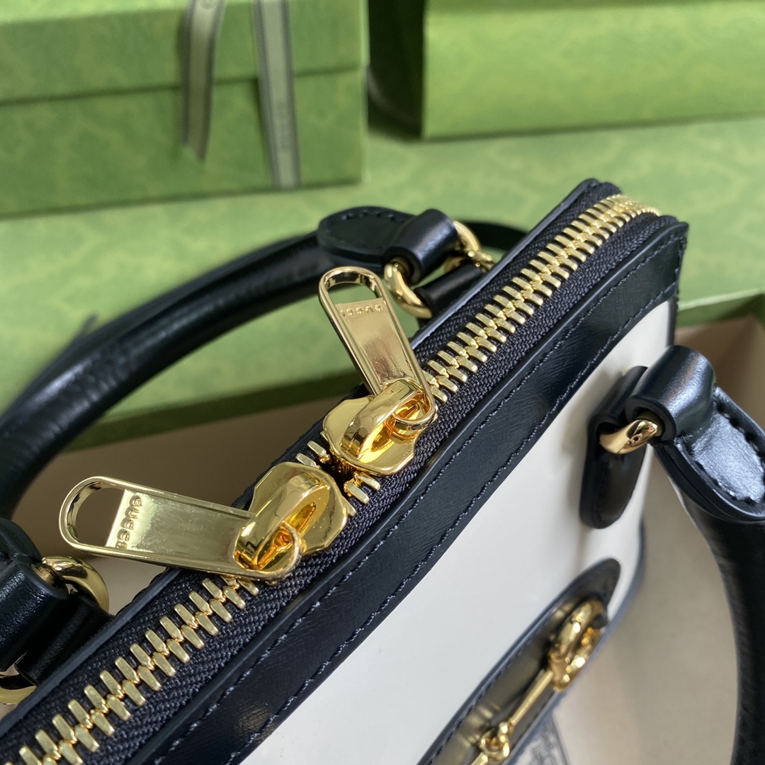 Gucci Ophidia 716中号手提包，复古设计沉浸复古情怀，黑白拼全皮