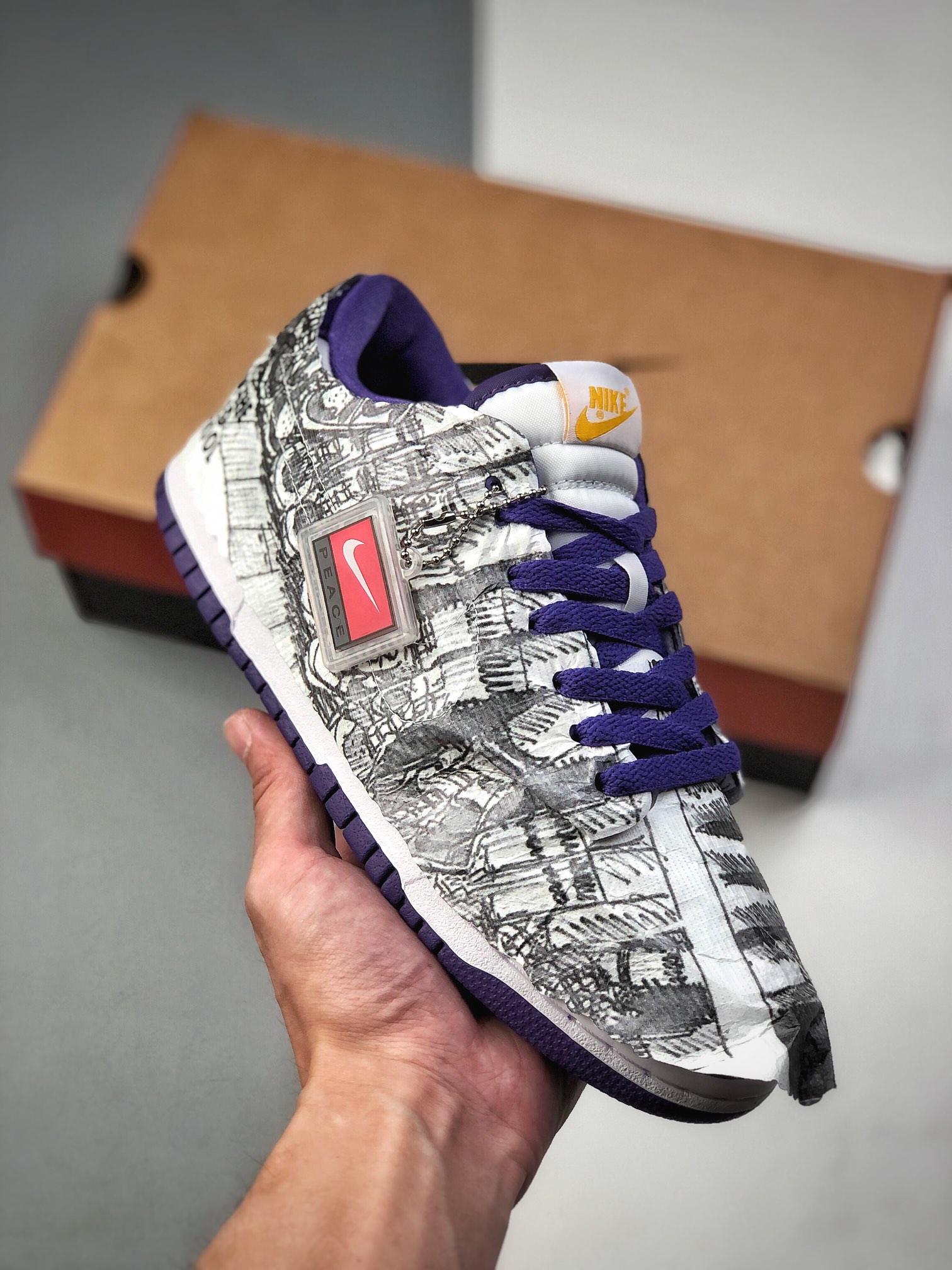Pure original version Nike 0ff-White x Nike Dunk white-purple reverse hook mismatched skate shoes, developed from origi…